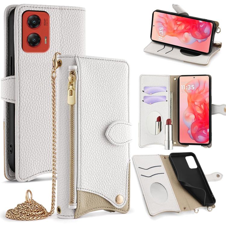 For Motorola Moto G Stylus 5G 2024 Crossbody Chain Fishtail Litchi Leather Phone Case(White) - Motorola Cases by PMC TechLife | Online Shopping South Africa | PMC TechLife | Buy Now Pay Later Mobicred