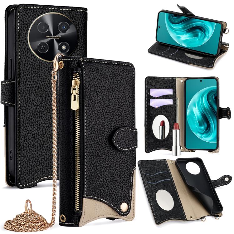 For Huawei nova 12i / Enjoy 70 Pro Crossbody Chain Fishtail Litchi Leather Phone Case(Black) - Huawei Cases by PMC TechLife | Online Shopping South Africa | PMC TechLife | Buy Now Pay Later Mobicred