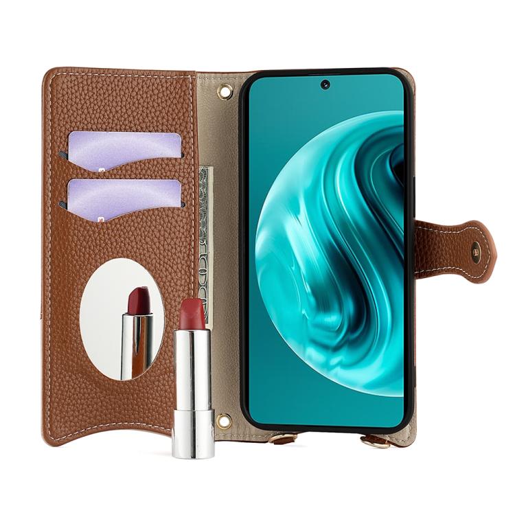 For Huawei nova 12i / Enjoy 70 Pro Crossbody Chain Fishtail Litchi Leather Phone Case(Brown) - Huawei Cases by PMC TechLife | Online Shopping South Africa | PMC TechLife | Buy Now Pay Later Mobicred