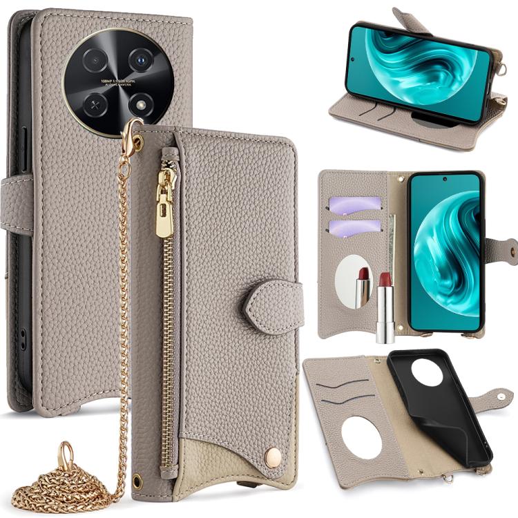 For Huawei nova 12i / Enjoy 70 Pro Crossbody Chain Fishtail Litchi Leather Phone Case(Grey) - Huawei Cases by PMC TechLife | Online Shopping South Africa | PMC TechLife | Buy Now Pay Later Mobicred