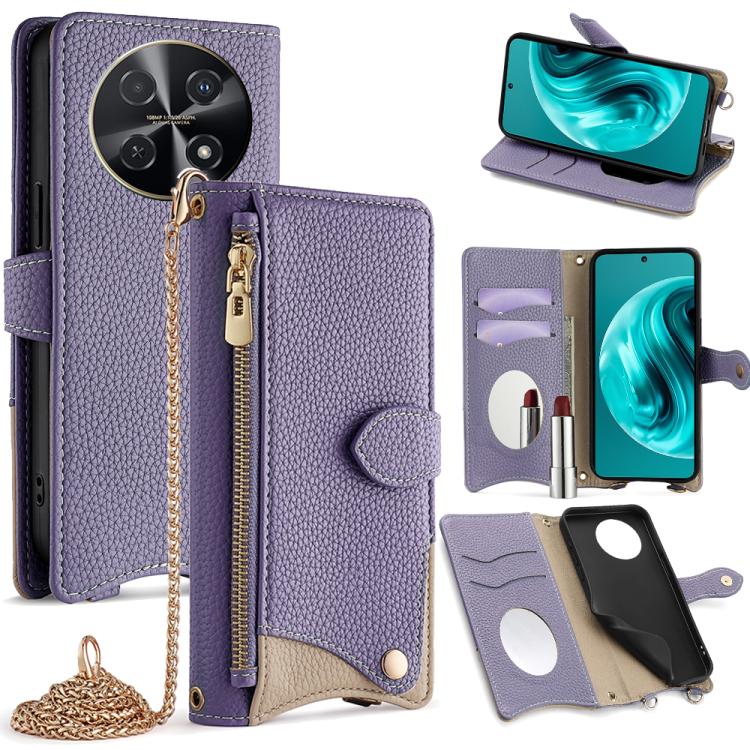 For Huawei nova 12i / Enjoy 70 Pro Crossbody Chain Fishtail Litchi Leather Phone Case(Purple) - Huawei Cases by PMC TechLife | Online Shopping South Africa | PMC TechLife | Buy Now Pay Later Mobicred