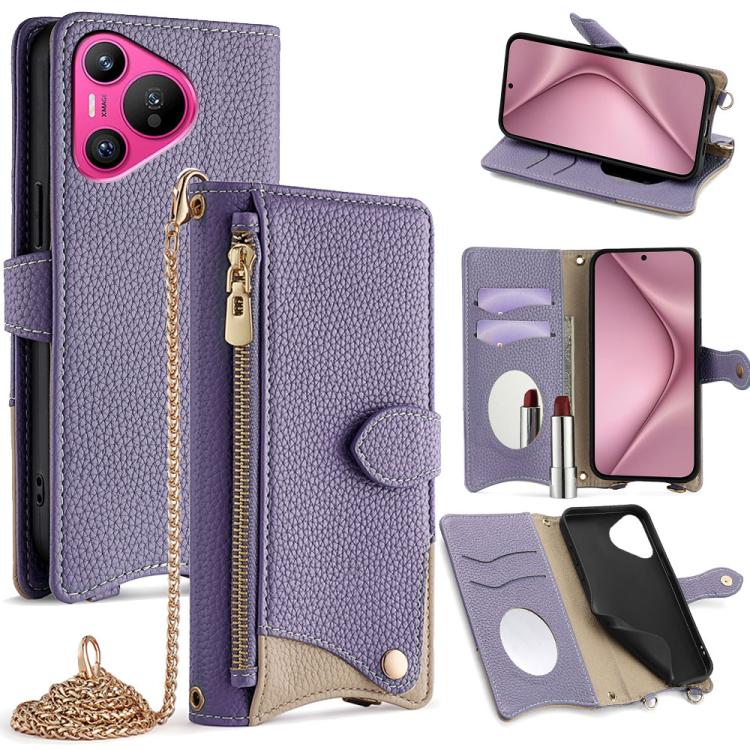 For Huawei Pura 70 Crossbody Chain Fishtail Litchi Leather Phone Case(Purple) - Huawei Cases by PMC TechLife | Online Shopping South Africa | PMC TechLife | Buy Now Pay Later Mobicred