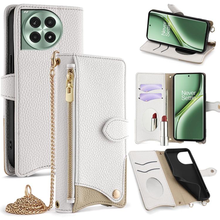 For OnePlus Ace 3 Pro Crossbody Chain Fishtail Litchi Leather Phone Case(White) - OnePlus Cases by PMC TechLife | Online Shopping South Africa | PMC TechLife | Buy Now Pay Later Mobicred