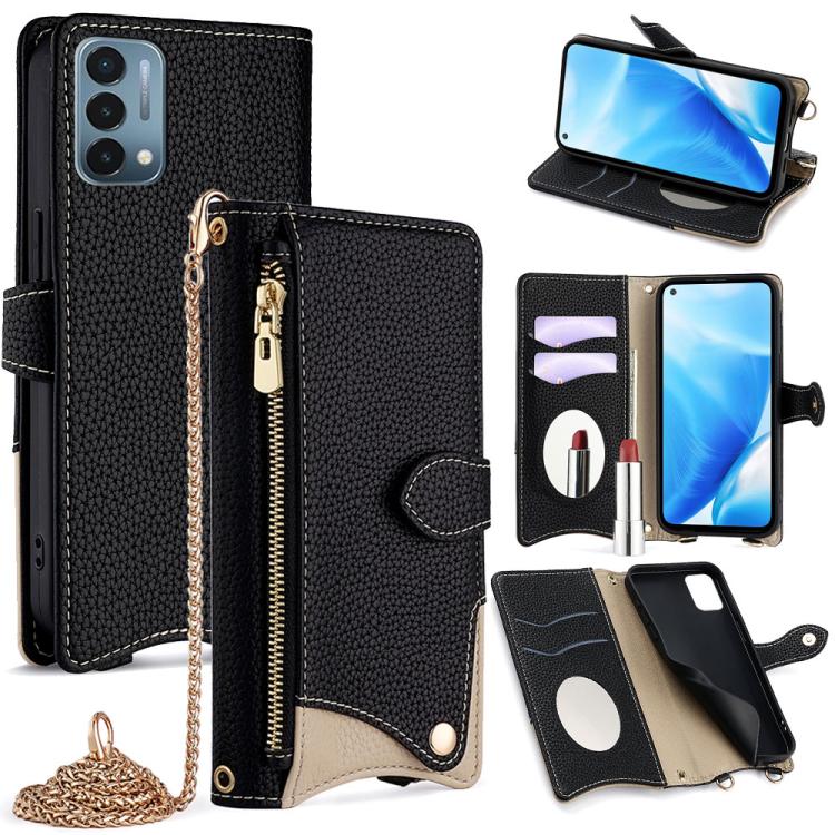 For OnePlus Nord N200 5G Crossbody Chain Fishtail Litchi Leather Phone Case(Black) - OnePlus Cases by PMC TechLife | Online Shopping South Africa | PMC TechLife | Buy Now Pay Later Mobicred