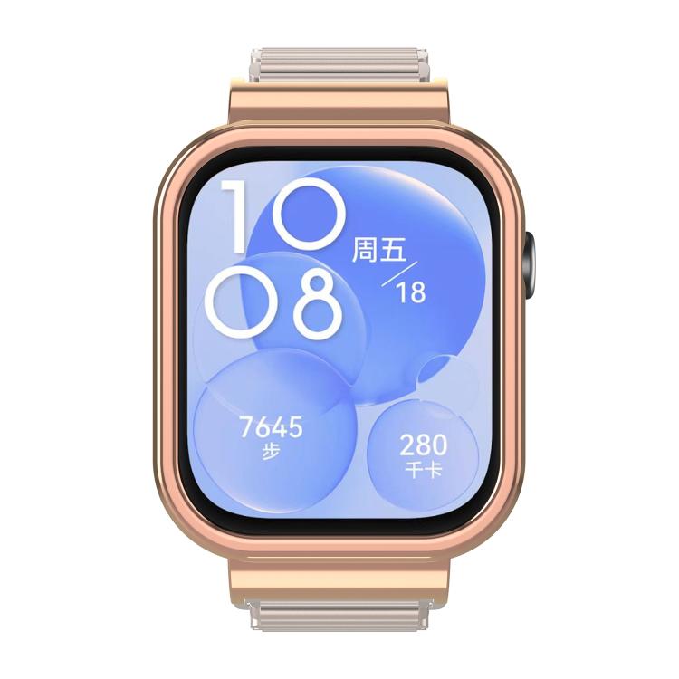 For Huawei Watch Fit3 Hollow Chain Metal Frame Watch Band(Rose Gold+Starlight) - free shipping - PMC TechLife - Order now!