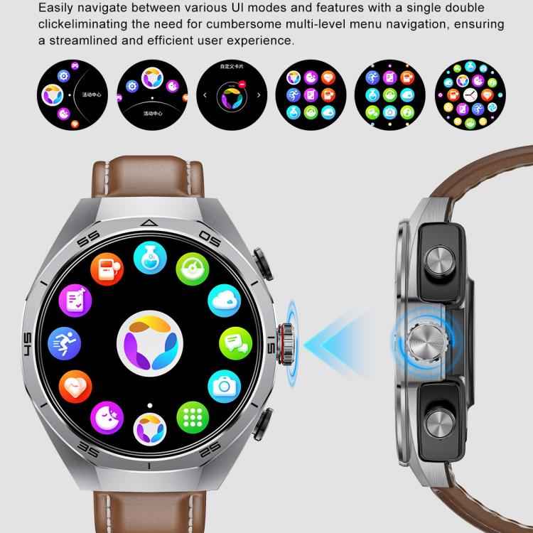 GT97 1.53 inch Round Screen 2 in 1 Bluetooth Earphone Leather Strap Smart Watch Supports Bluetooth Calls(Black) - free shipping - PMC TechLife - Order now!