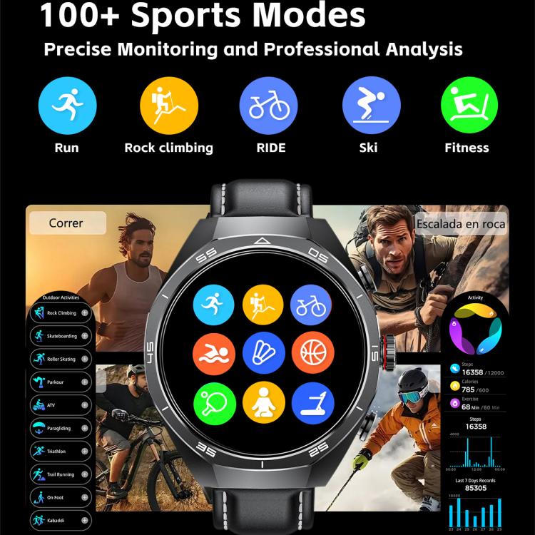 GT97 1.53 inch Round Screen 2 in 1 Bluetooth Earphone Leather Strap Smart Watch Supports Bluetooth Calls(Black) - free shipping - PMC TechLife - Order now!