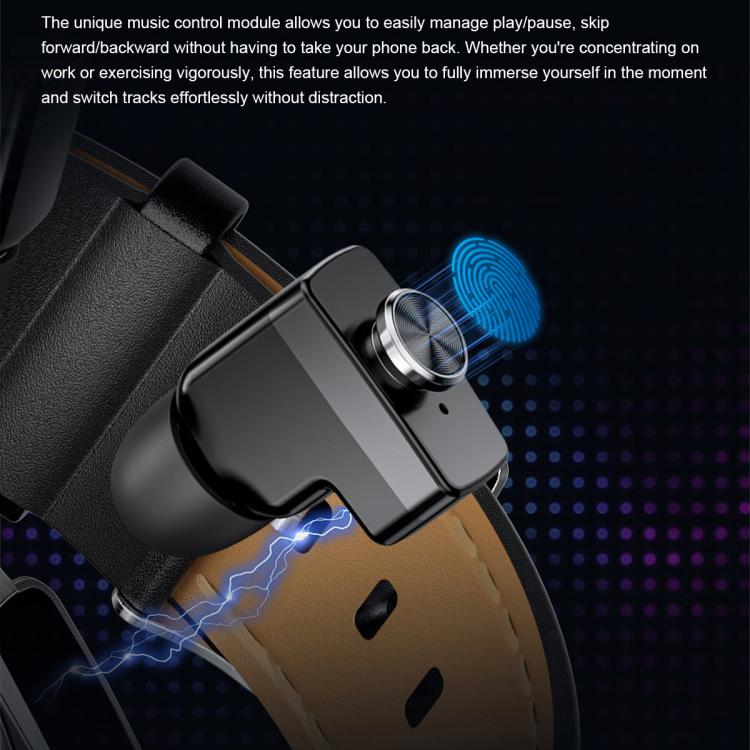 GT97 1.53 inch Round Screen 2 in 1 Bluetooth Earphone Leather Strap Smart Watch Supports Bluetooth Calls(Black) - free shipping - PMC TechLife - Order now!