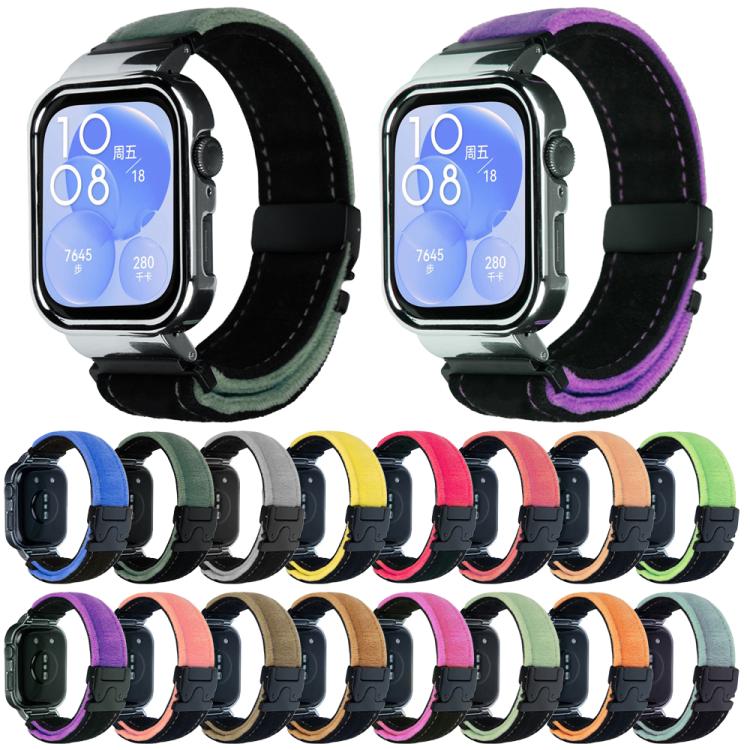 For Huawei Watch Fit3 Brushed Metal Silver Frame Watch Band(Black Blue) - free shipping - PMC TechLife - Order now!