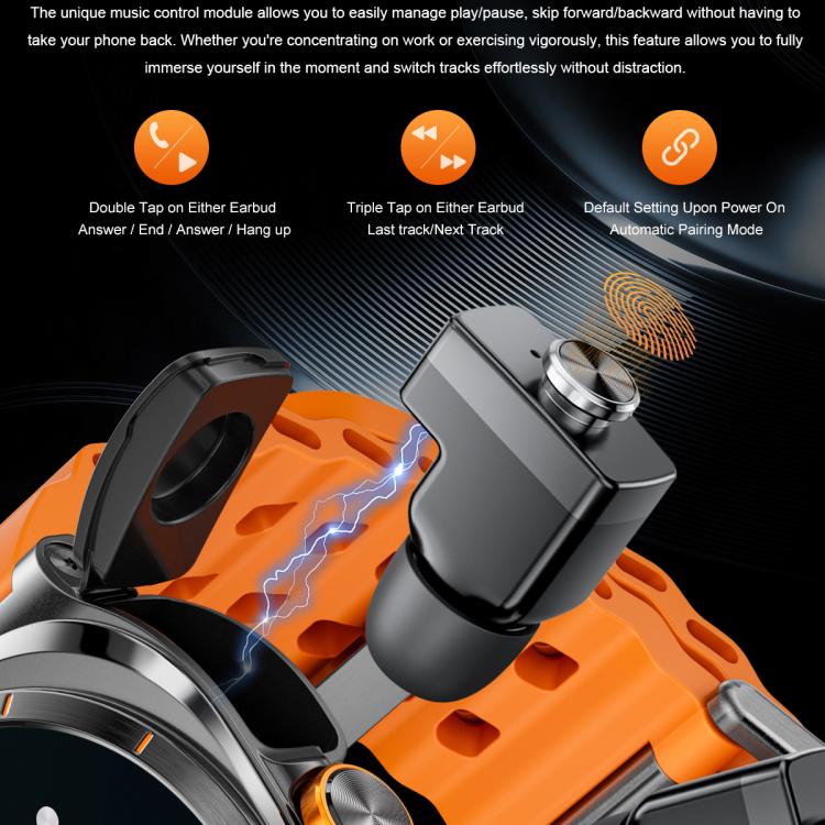 GT98 1.53 inch 2 in 1 Bluetooth Headphone IP67 Waterproof Smart Watch Supports Blood Oxygen Monitoring(Silver Orange) - free shipping - PMC TechLife - Order now!