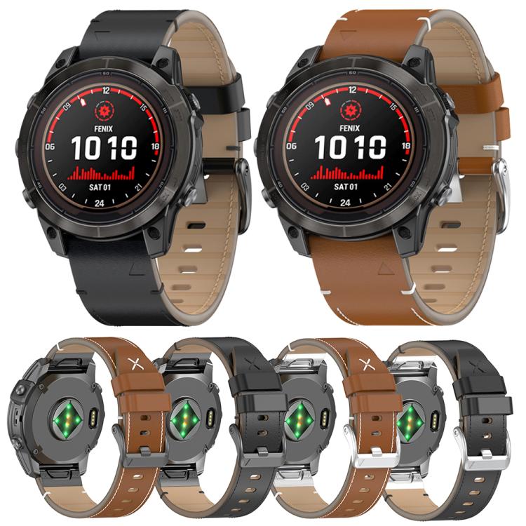 For Garmin Watch 22mm Stitched Genuine Leather Quick Release Watch Band(Black Silver) - free shipping - PMC TechLife - Order now!