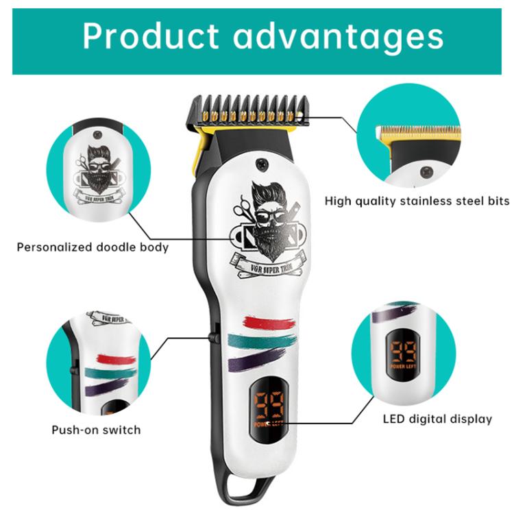 VGR V-971 Graffiti Design LED Digital Display USB Electric Hair Clipper(Black) - free shipping - PMC TechLife - Order now!