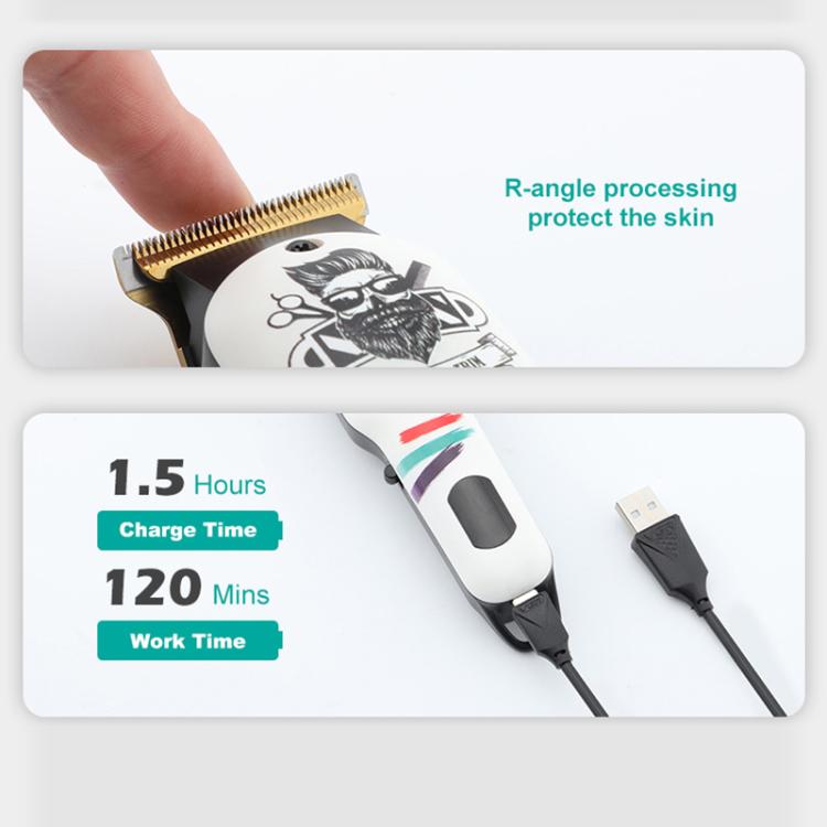 VGR V-971 Graffiti Design LED Digital Display USB Electric Hair Clipper(White) - free shipping - PMC TechLife - Order now!