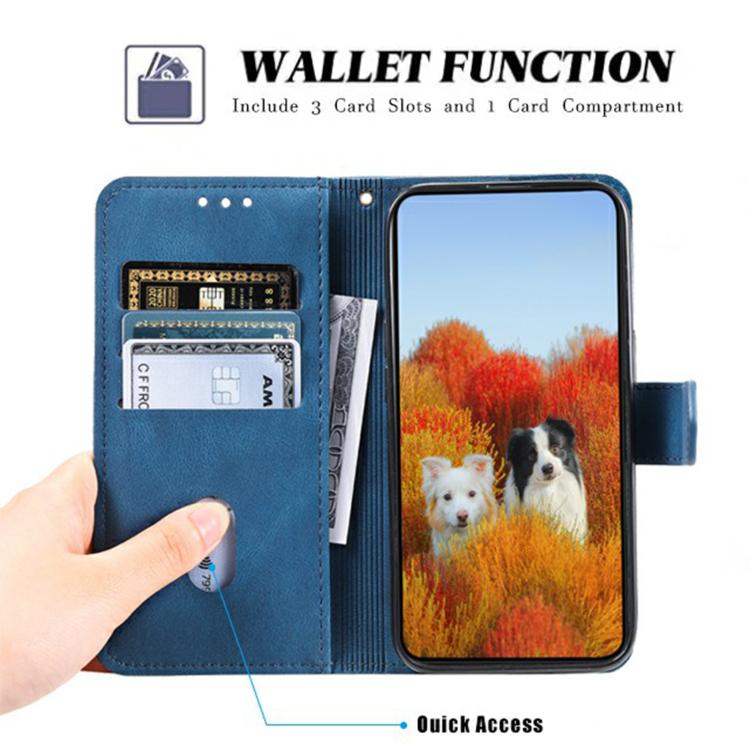For iPhone 16e TTUDRCH Embossed Line Splicing Leather Phone Case(Blue) - iPhone 16e Cases by PMC TechLife | Online Shopping South Africa | PMC TechLife | Buy Now Pay Later Mobicred