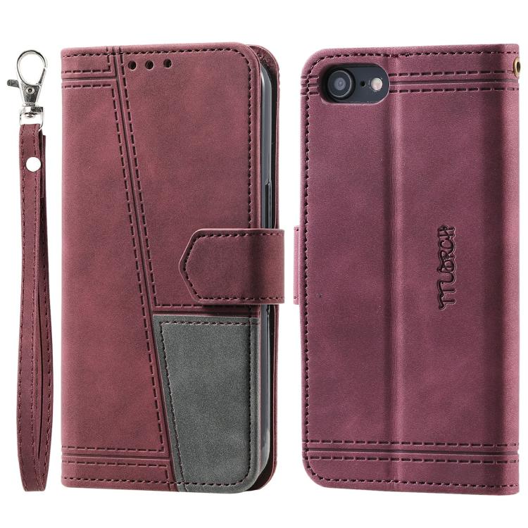 For iPhone 16e TTUDRCH Embossed Line Splicing Leather Phone Case(Wine Red) - iPhone 16e Cases by PMC TechLife | Online Shopping South Africa | PMC TechLife | Buy Now Pay Later Mobicred
