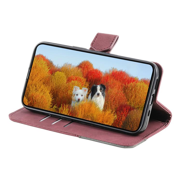 For iPhone 16e TTUDRCH Embossed Line Splicing Leather Phone Case(Wine Red) - iPhone 16e Cases by PMC TechLife | Online Shopping South Africa | PMC TechLife | Buy Now Pay Later Mobicred