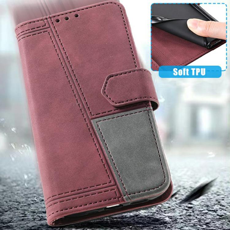 For iPhone 16e TTUDRCH Embossed Line Splicing Leather Phone Case(Wine Red) - iPhone 16e Cases by PMC TechLife | Online Shopping South Africa | PMC TechLife | Buy Now Pay Later Mobicred