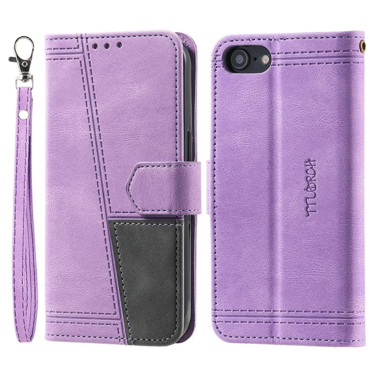 For iPhone 16e TTUDRCH Embossed Line Splicing Leather Phone Case(Purple) - iPhone 16e Cases by PMC TechLife | Online Shopping South Africa | PMC TechLife | Buy Now Pay Later Mobicred