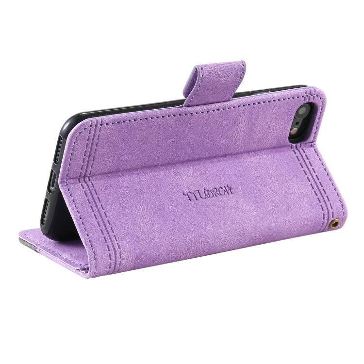 For iPhone 16e TTUDRCH Embossed Line Splicing Leather Phone Case(Purple) - iPhone 16e Cases by PMC TechLife | Online Shopping South Africa | PMC TechLife | Buy Now Pay Later Mobicred