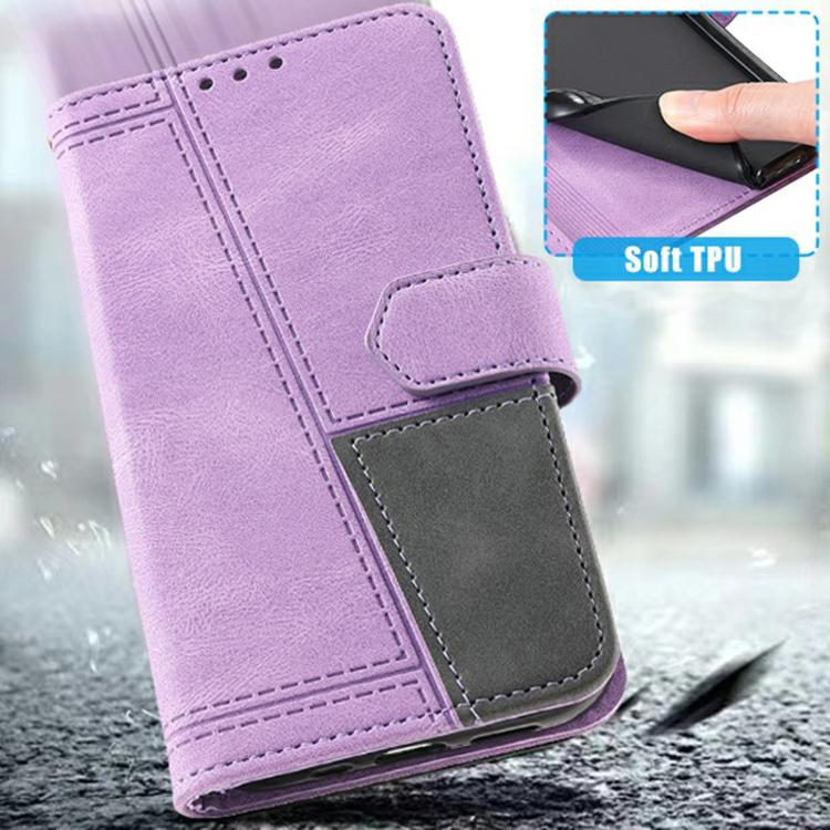 For iPhone 16e TTUDRCH Embossed Line Splicing Leather Phone Case(Purple) - iPhone 16e Cases by PMC TechLife | Online Shopping South Africa | PMC TechLife | Buy Now Pay Later Mobicred