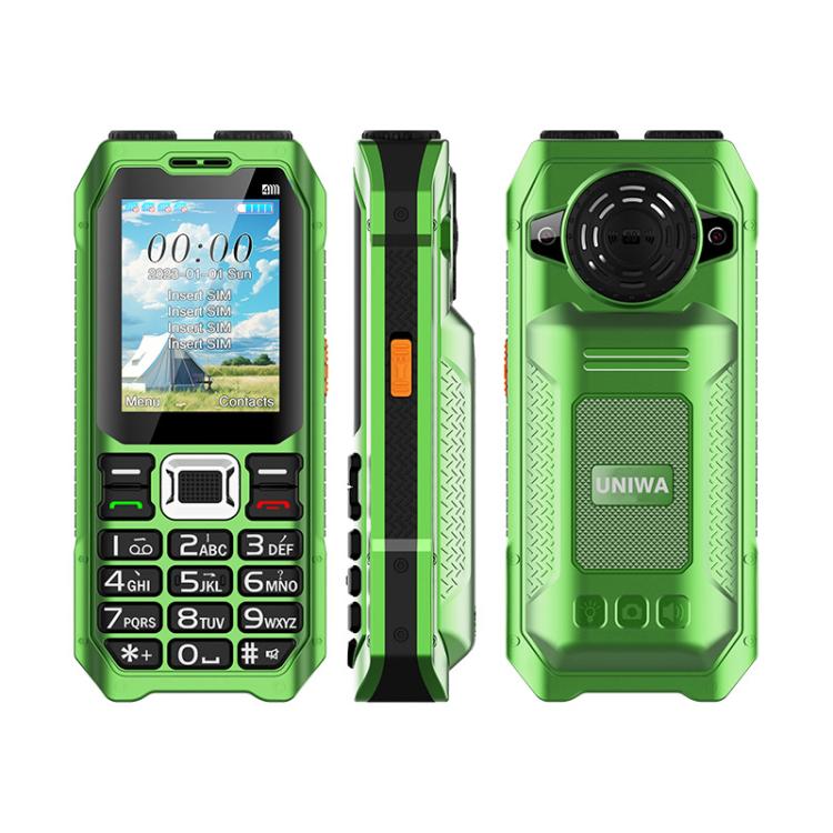 UNIWA M6000 Big Speaker Keypad Phone, 2.4 inch, Dual Flashlights, 21 Keys, SOS, FM, 4 SIM, GSM, Plug:UK Plug(Green) - free shipping - PMc TechLife - Order now!