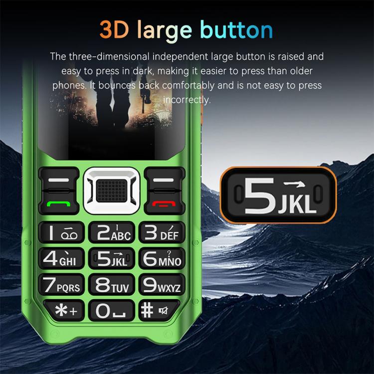 UNIWA M6000 Big Speaker Keypad Phone, 2.4 inch, Dual Flashlights, 21 Keys, SOS, FM, 4 SIM, GSM, Plug:US Plug(Green) - free shipping - PMc TechLife - Order now!
