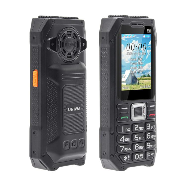UNIWA M6000 Big Speaker Keypad Phone, 2.4 inch, Dual Flashlights, 21 Keys, SOS, FM, 4 SIM, GSM, Plug:US Plug(Black) - free shipping - PMc TechLife - Order now!