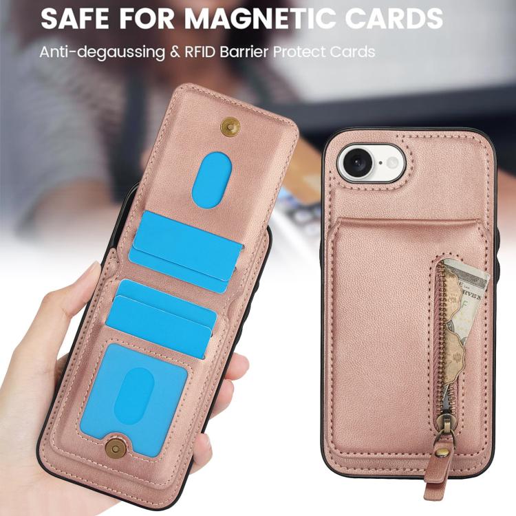 For iPhone 16e Zipper Wallet Split MagSafe Leather Back Phone Case(Rose Gold) - iPhone 16e Cases by PMC TechLife | Online Shopping South Africa | PMC TechLife | Buy Now Pay Later Mobicred