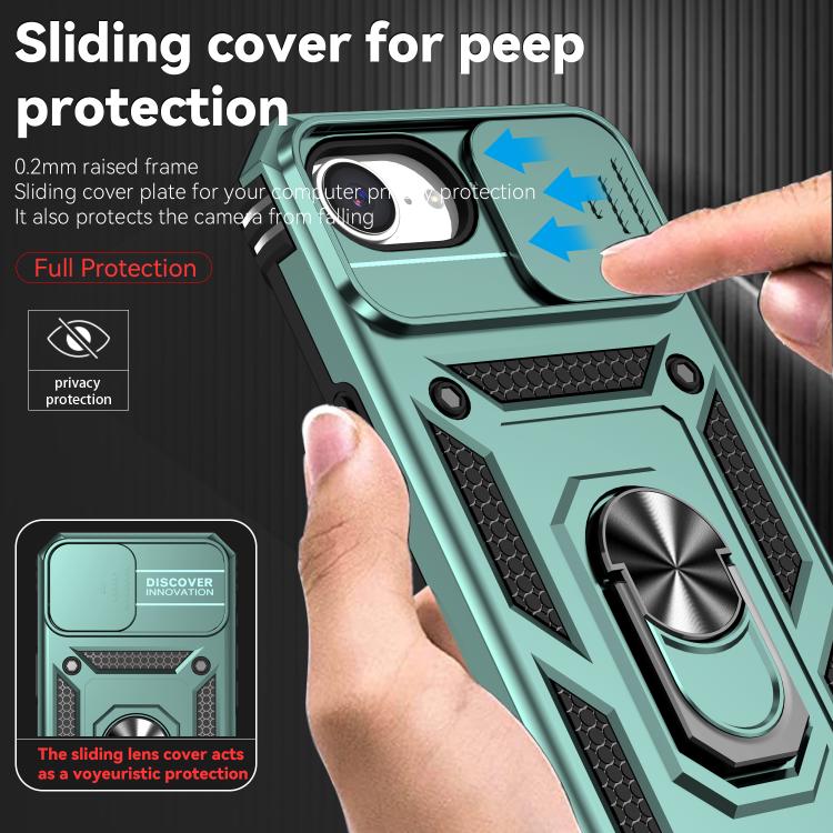 For iPhone 16e Sliding Camshield Holder Phone Case(Dark Green) - iPhone 16e Cases by PMC TechLife | Online Shopping South Africa | PMC TechLife | Buy Now Pay Later Mobicred
