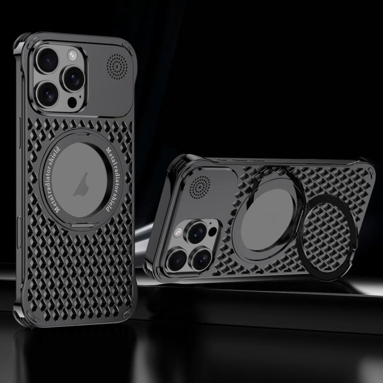 For iPhone 16 Pro Max R-JUST RJ-64 Aromatherapy Heat Dissipation MagSafe Phone Case with Stand(Black) - free shipping - PMc TechLife - Order now!
