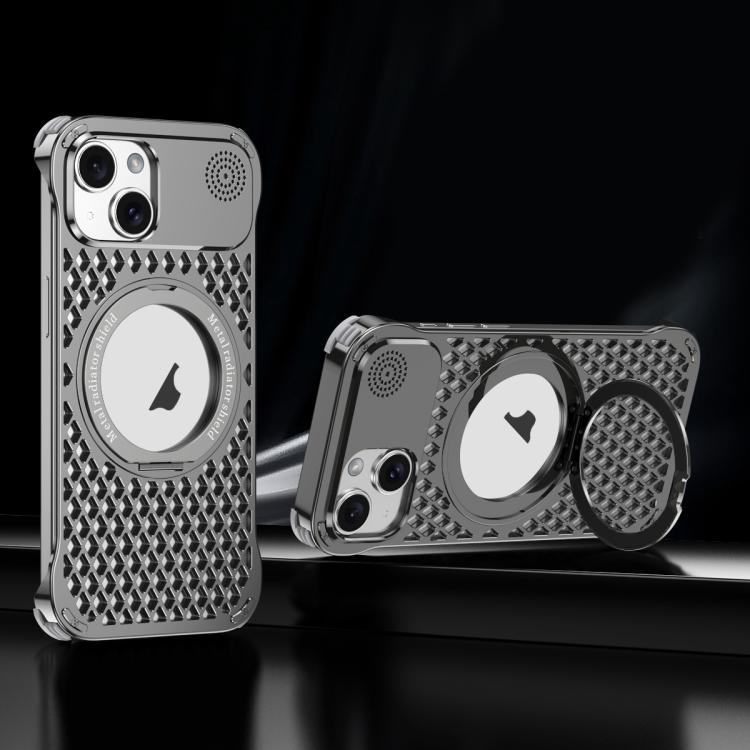For iPhone 15 R-JUST RJ-64 Aromatherapy Heat Dissipation MagSafe Phone Case with Stand(Grey) - free shipping - PMc TechLife - Order now!