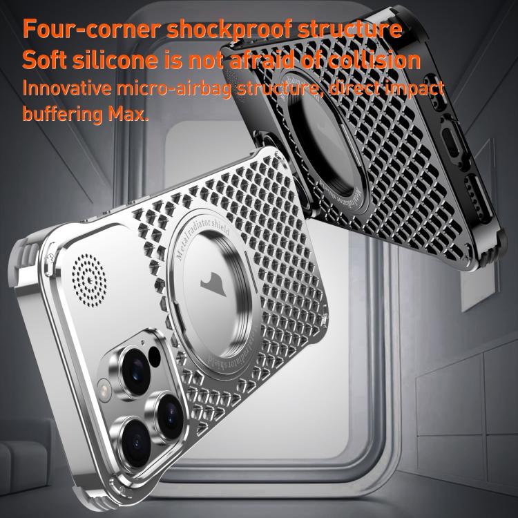 For iPhone 16 Pro R-JUST RJ-64 Aromatherapy Heat Dissipation MagSafe Phone Case with Stand(Grey) - free shipping - PMc TechLife - Order now!