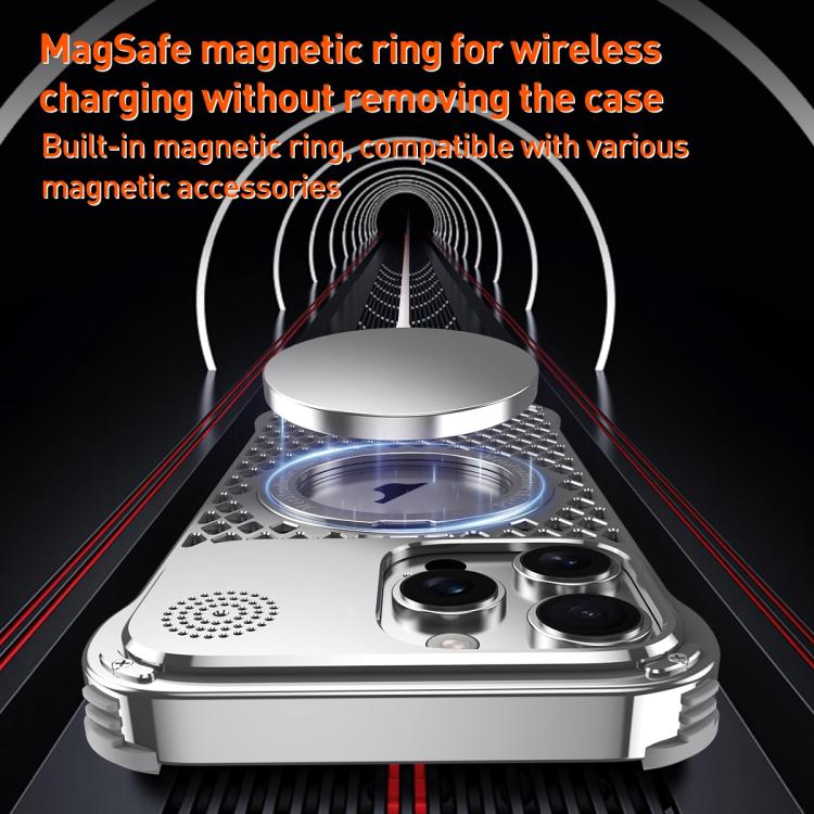 For iPhone 16 Pro Max R-JUST RJ-64 Aromatherapy Heat Dissipation MagSafe Phone Case with Stand(Silver) - free shipping - PMc TechLife - Order now!