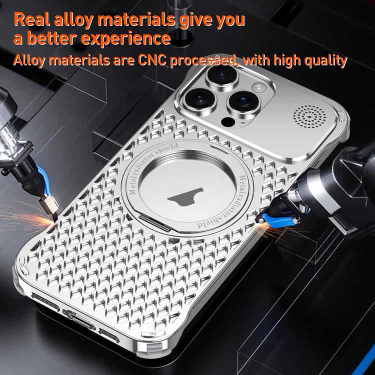 For iPhone 15 Pro Max R-JUST RJ-64 Aromatherapy Heat Dissipation MagSafe Phone Case with Stand(Silver) - free shipping - PMc TechLife - Order now!