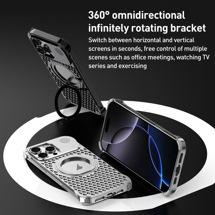 For iPhone 14 Pro Max R-JUST RJ-64 Aromatherapy Heat Dissipation MagSafe Phone Case with Stand(Silver) - free shipping - PMc TechLife - Order now!