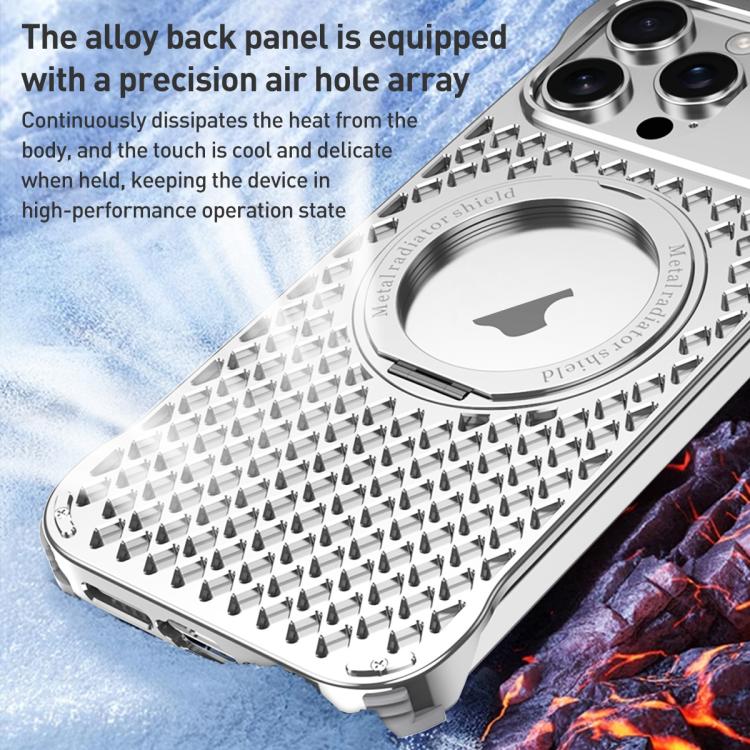 For iPhone 15 R-JUST RJ-64 Aromatherapy Heat Dissipation MagSafe Phone Case with Stand(Silver) - free shipping - PMc TechLife - Order now!