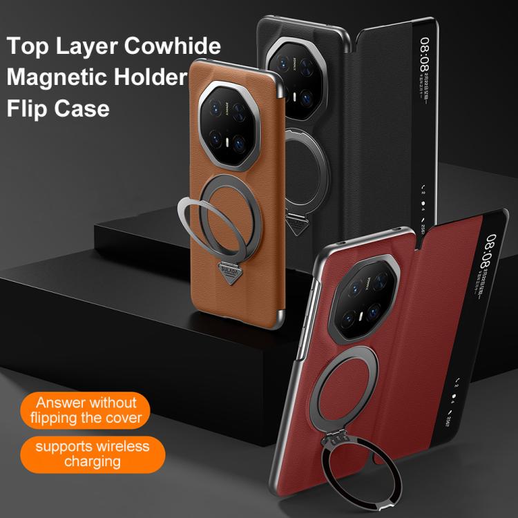 For Huawei Mate 70 RS Ultimate SULADA Smart View Window MagSafe Magnetic Holder Leather Phone Case(Red) - free shipping - PMC TechLife - Order now!