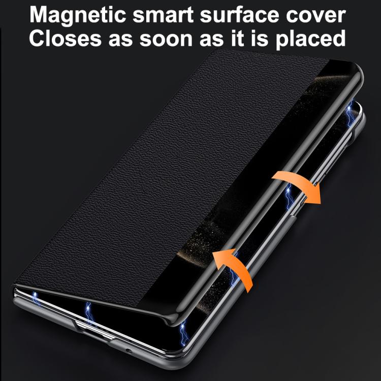For Huawei Mate X6 SULADA Smart Series Wristband Holder Smart View Window Genuine Leather Phone Case(Blue) - Huawei Cases by SULADA | Online Shopping South Africa | PMC TechLife | Buy Now Pay Later Mobicred