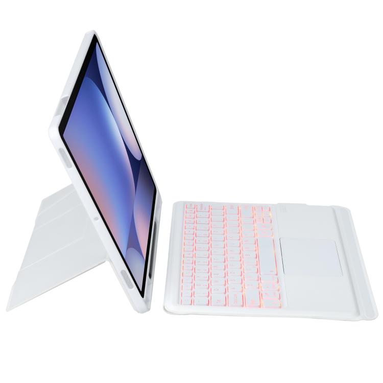 For Samsung Galaxy Tab S10+ / S9 FE+ / S9+ Holder Floating Detachable Backlight Keyboard Tablet Leather Case with Touchpad(White) - Samsung Keyboard by PMC TechLife | Online Shopping South Africa | PMC TechLife | Buy Now Pay Later Mobicred