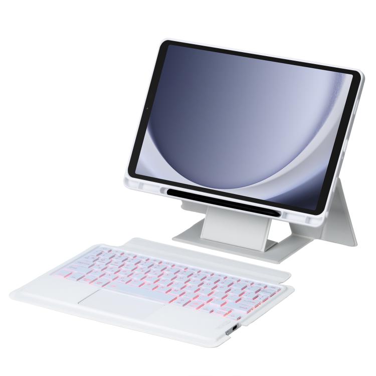 For Samsung Galaxy Tab A9+ Holder Floating Detachable Backlight Keyboard Tablet Leather Case with Touchpad(White) - Samsung Keyboard by PMC TechLife | Online Shopping South Africa | PMC TechLife | Buy Now Pay Later Mobicred