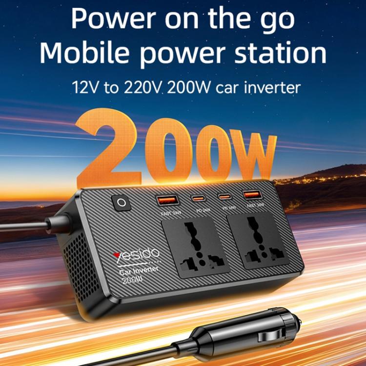 Yesido VC07 200W AC220V Multifunctional Car Inverter(Black) - free shipping - PMC TechLife - Order now!