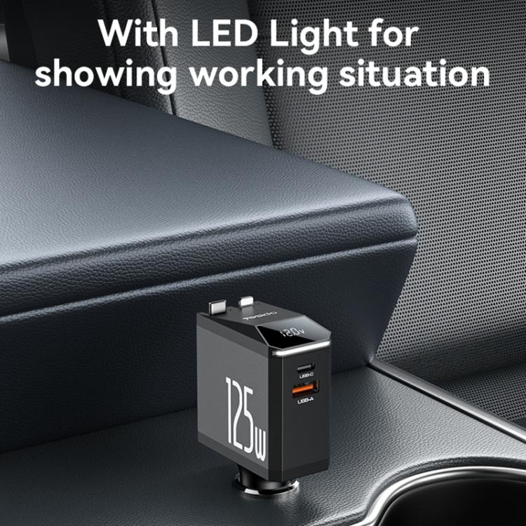 Yesido Y71 125W Type-C + 8 Pin Retractable Cable 3 in 1 Car Charger(Black) - free shipping - PMC TechLife - Order now!