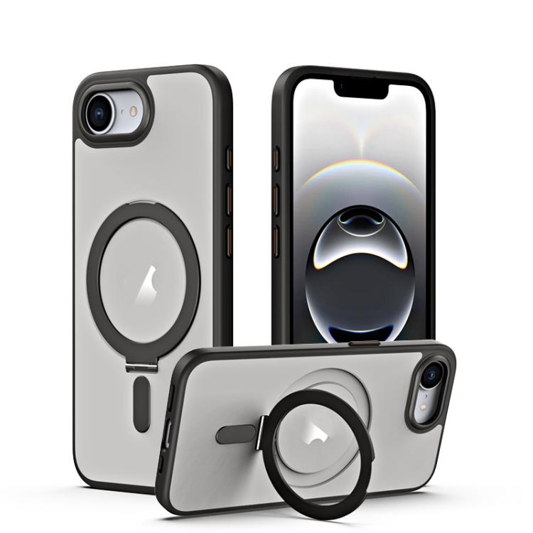 For iPhone 16e Airbag MagSafe Shockproof Frosted Phone Case with Fold Holder(Black) - iPhone 16e Cases by PMC TechLife | Online Shopping South Africa | PMC TechLife | Buy Now Pay Later Mobicred