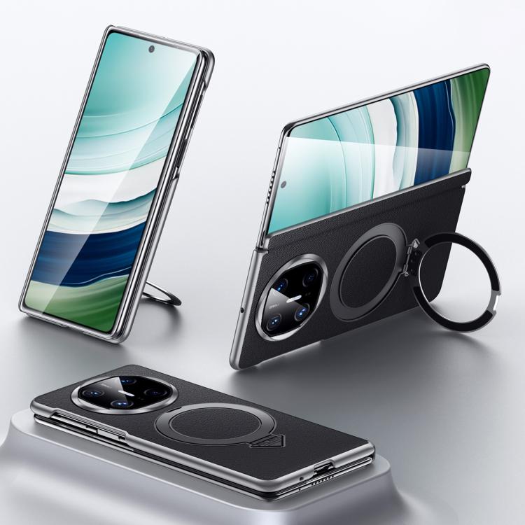 For Huawei Mate X6 SULADA Top Grain Leather MagSafe Magnetic Holder Phone Case(Black) - Huawei Cases by SULADA | Online Shopping South Africa | PMC TechLife | Buy Now Pay Later Mobicred