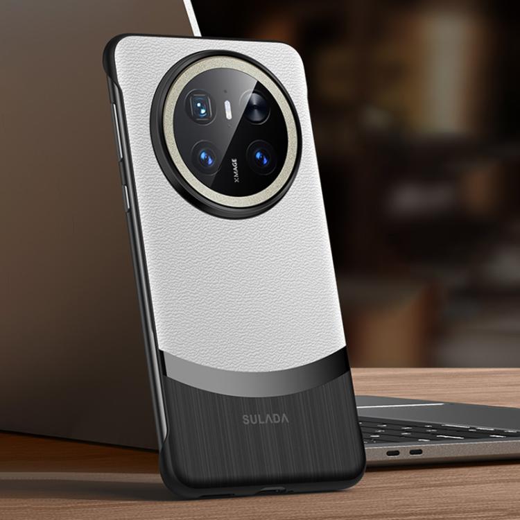 For Huawei Mate 70 SULADA Frameless Top Layer Cowhide Leather Hybrid PC Phone Case(White) - Huawei Cases by SULADA | Online Shopping South Africa | PMC TechLife | Buy Now Pay Later Mobicred