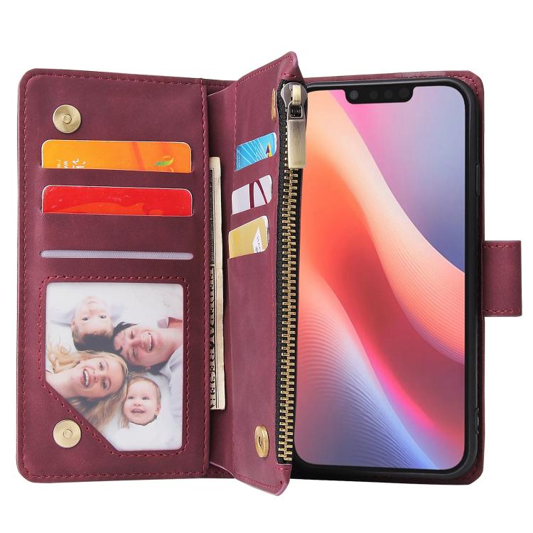For iPhone 16e Multifunctional Multi-Card Wallet Phone Leather Case(Wine Red) - iPhone 16e Cases by PMC TechLife | Online Shopping South Africa | PMC TechLife | Buy Now Pay Later Mobicred