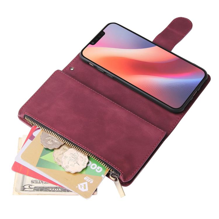 For iPhone 16e Multifunctional Multi-Card Wallet Phone Leather Case(Wine Red) - iPhone 16e Cases by PMC TechLife | Online Shopping South Africa | PMC TechLife | Buy Now Pay Later Mobicred