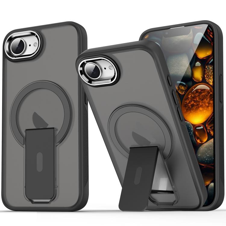 For iPhone 16e Acrylic Hybrid TPU MagSafe Holder Phone Case(Transparent Black) - iPhone 16e Cases by PMC TechLife | Online Shopping South Africa | PMC TechLife | Buy Now Pay Later Mobicred
