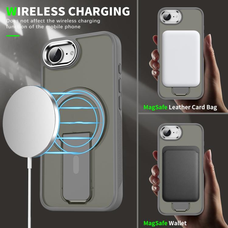 For iPhone 16e Acrylic Hybrid TPU MagSafe Holder Phone Case(Transparent Black) - iPhone 16e Cases by PMC TechLife | Online Shopping South Africa | PMC TechLife | Buy Now Pay Later Mobicred