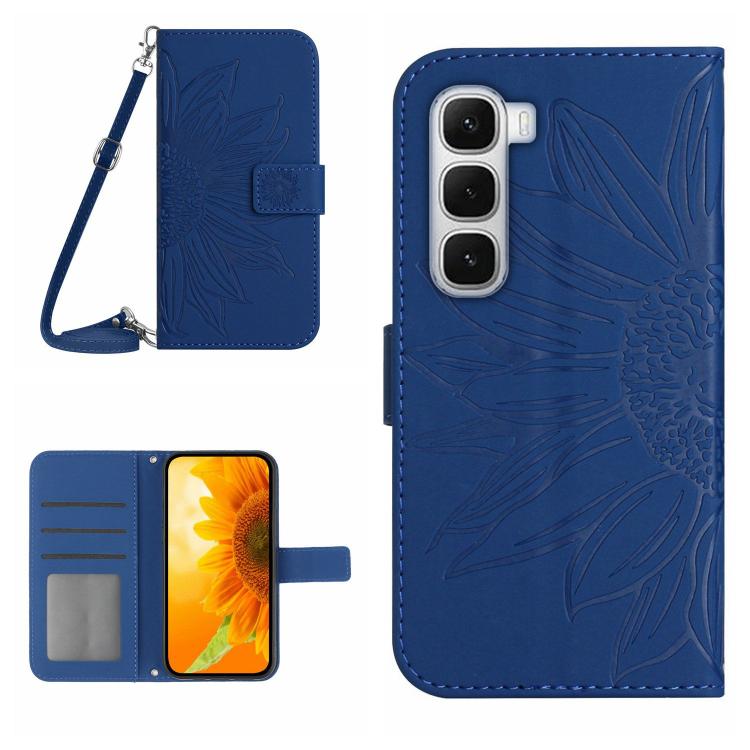 For Infinix Hot 60 Pro+ 4G Skin Feel Sun Flower Embossed Flip Leather Phone Case with Lanyard(Dark Blue) - free shipping - PMC TechLife - Order now!